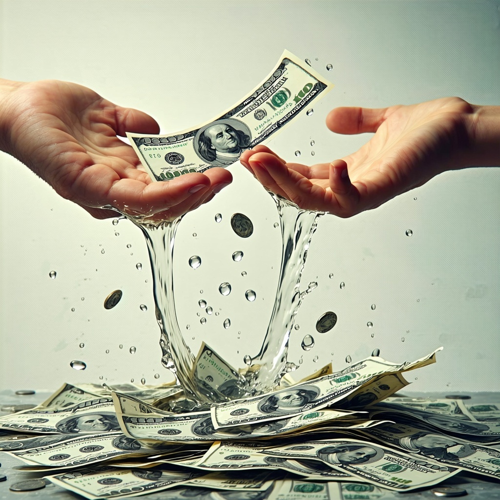Portray a budget that is leaking money and hands trying to catch the leak